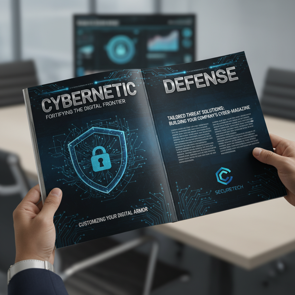 Premium custom magazine for cybersecurity company showcasing quality materials