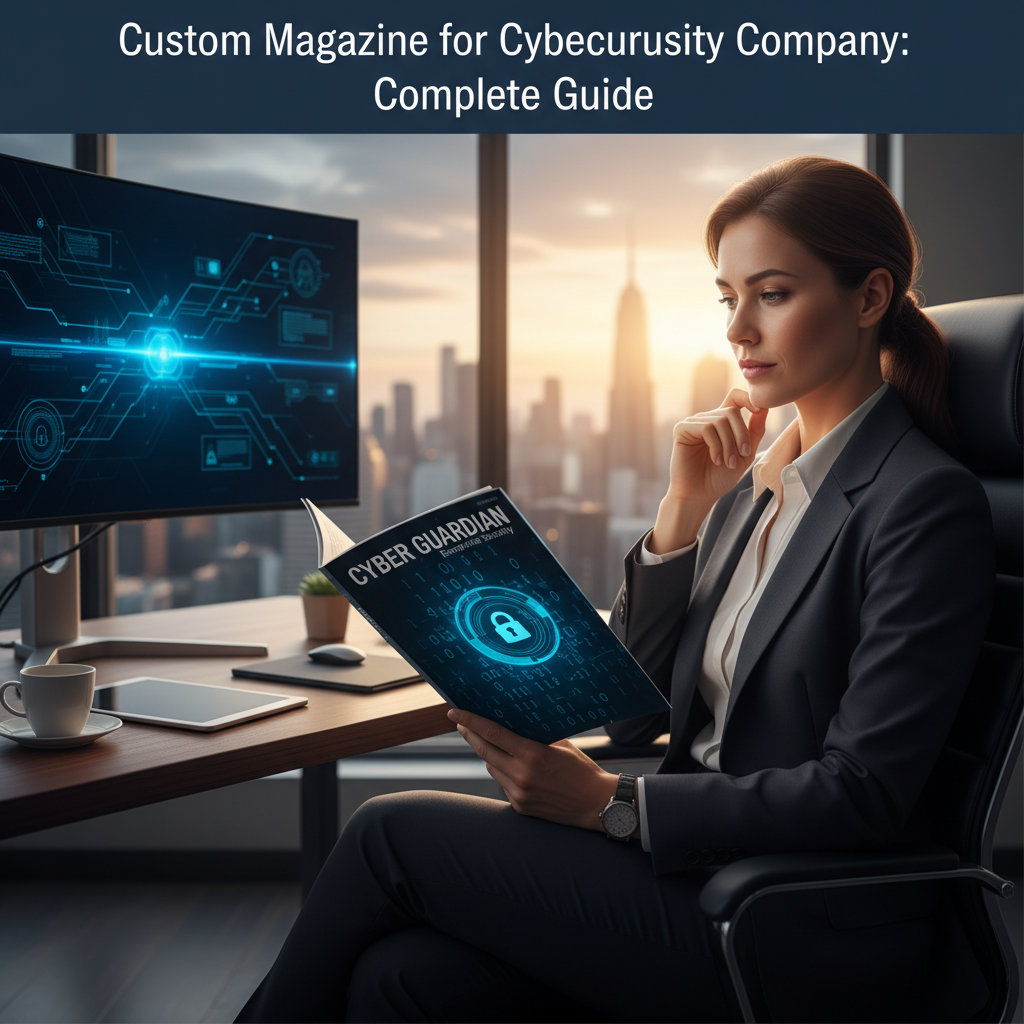 Custom magazine for cybersecurity company being read by business executive