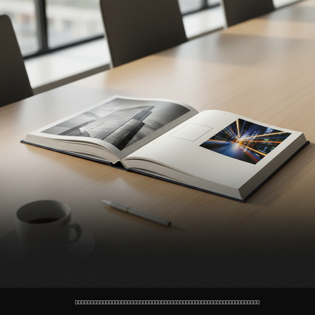 Corporate coffee table books displayed in professional business setting