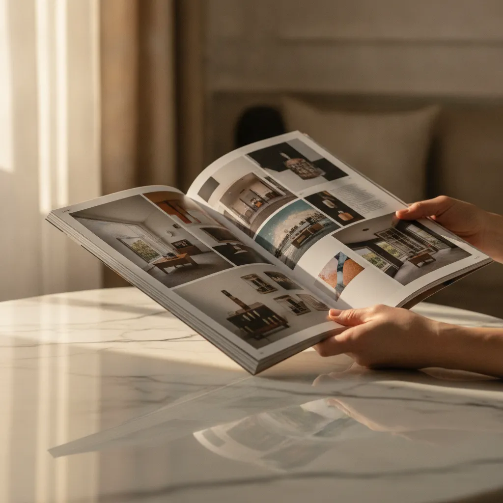 tangible brand experience marketing through luxury print magazine held in hands