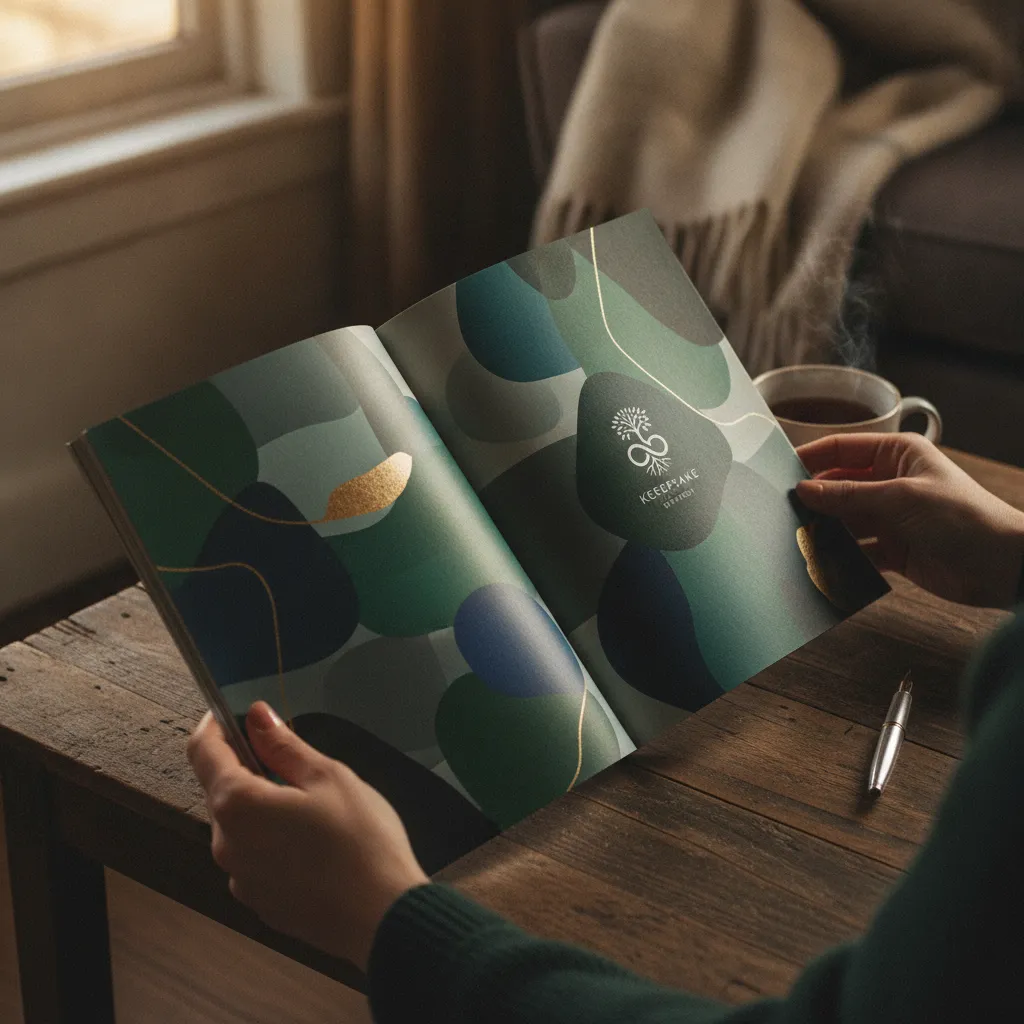 Hands holding a high-end print magazine as part of a keepsake marketing strategy