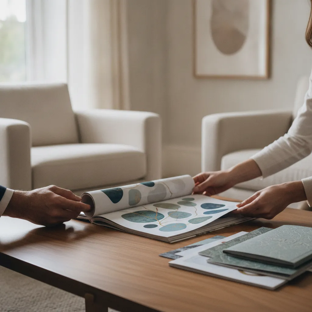 audience retention print materials - high-end brand magazine open on a coffee table