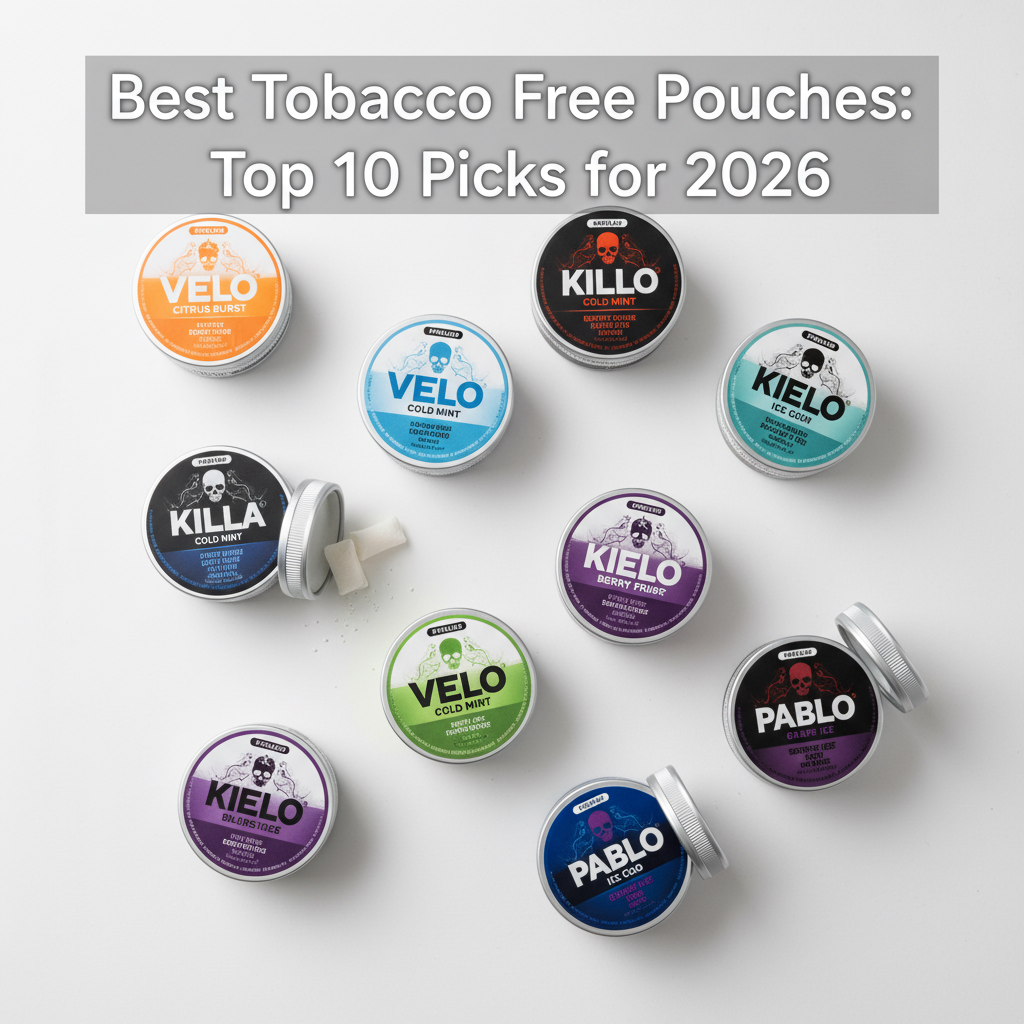 Selection of the best tobacco free pouches from top brands displayed on a clean surface