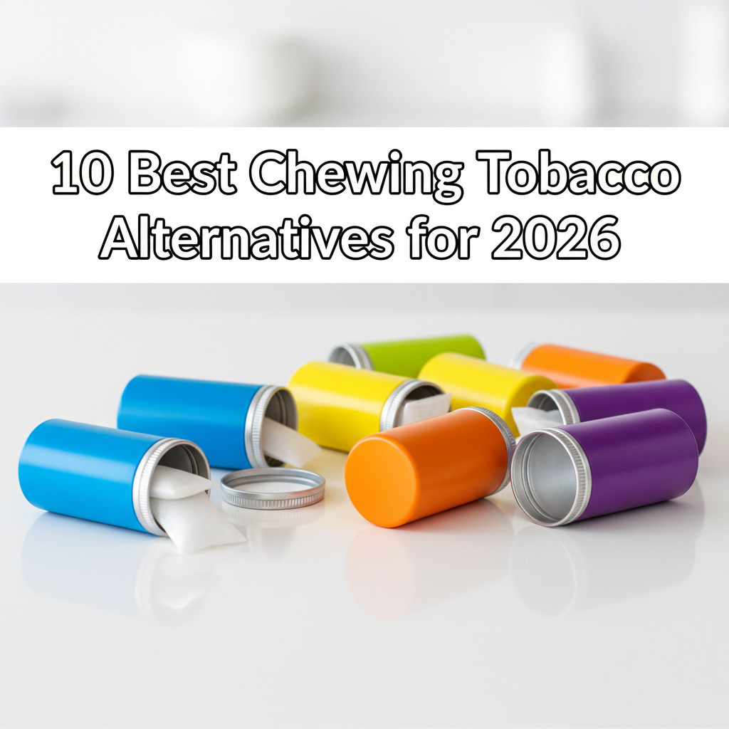 Best chewing tobacco alternatives for 2026 including nicotine pouches and herbal options arranged on a table