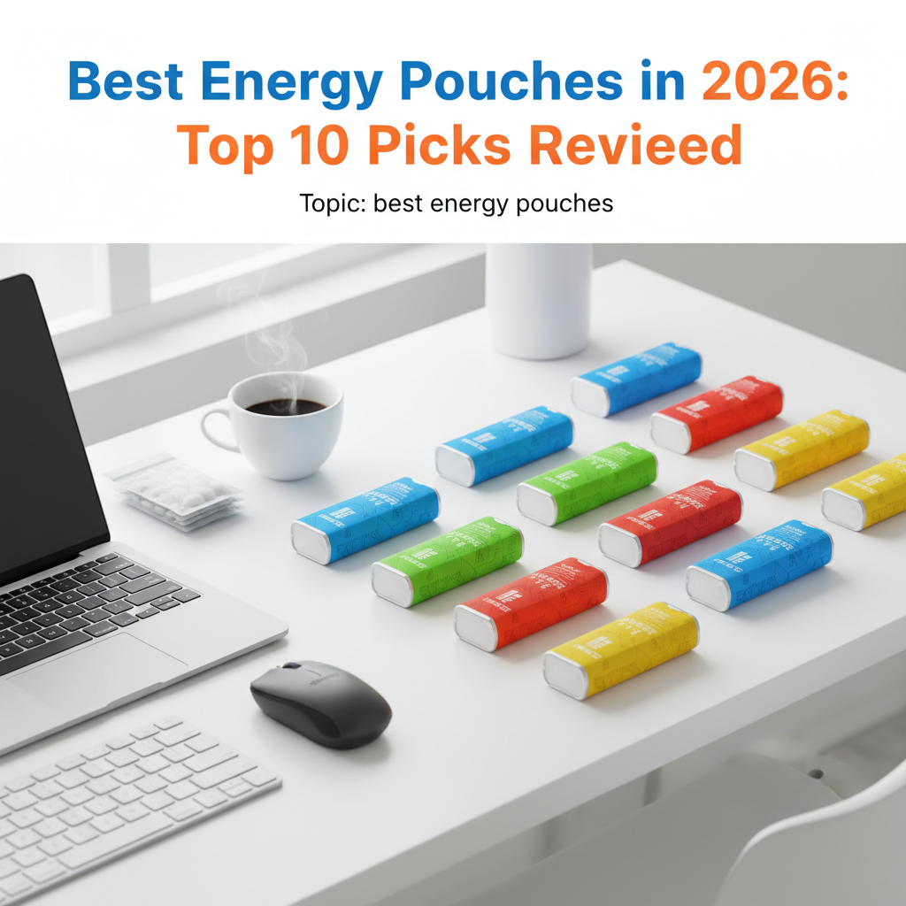 Best energy pouches 2026 selection displayed on a desk with various brands and flavors