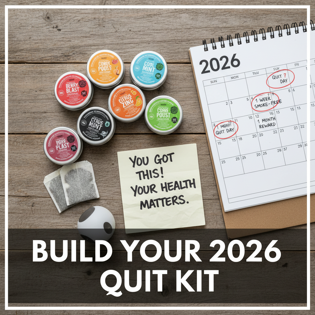 smoking cessation products toolkit with nicotine pouches calendar and quit plan for 2026