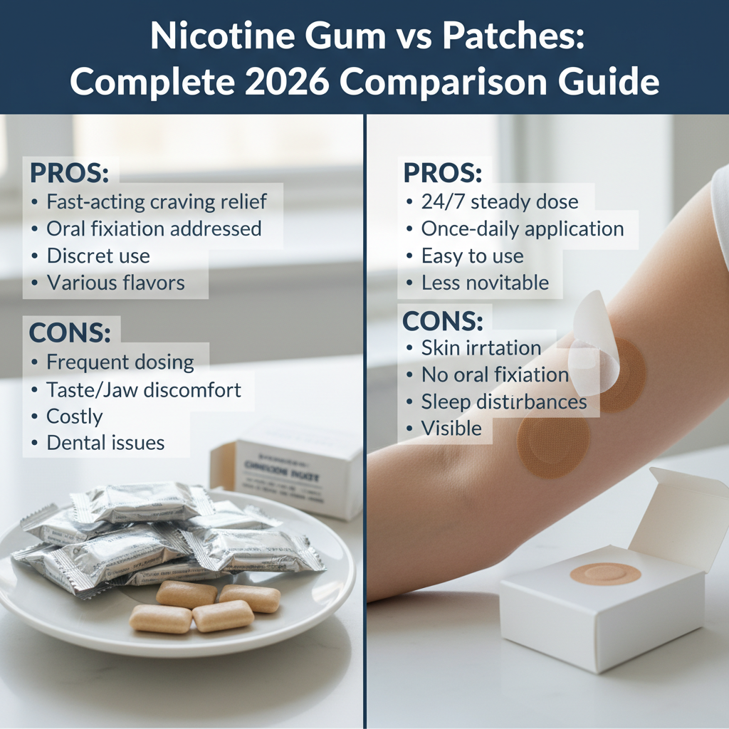 Nicotine gum vs patches comparison showing benefits and drawbacks of each method