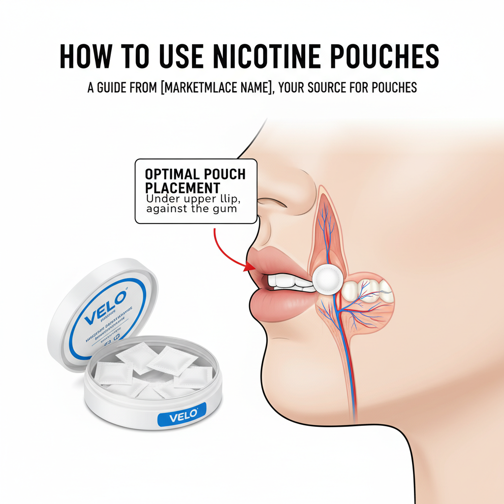 How to use nicotine pouches - proper placement diagram showing correct positioning
