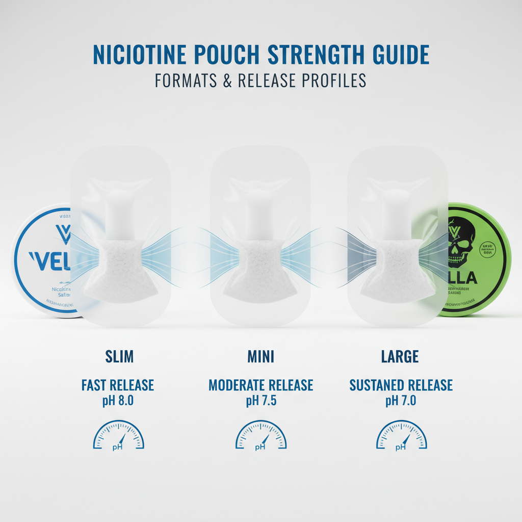 nicotine pouch strength guide showing format differences and pH effects on absorption