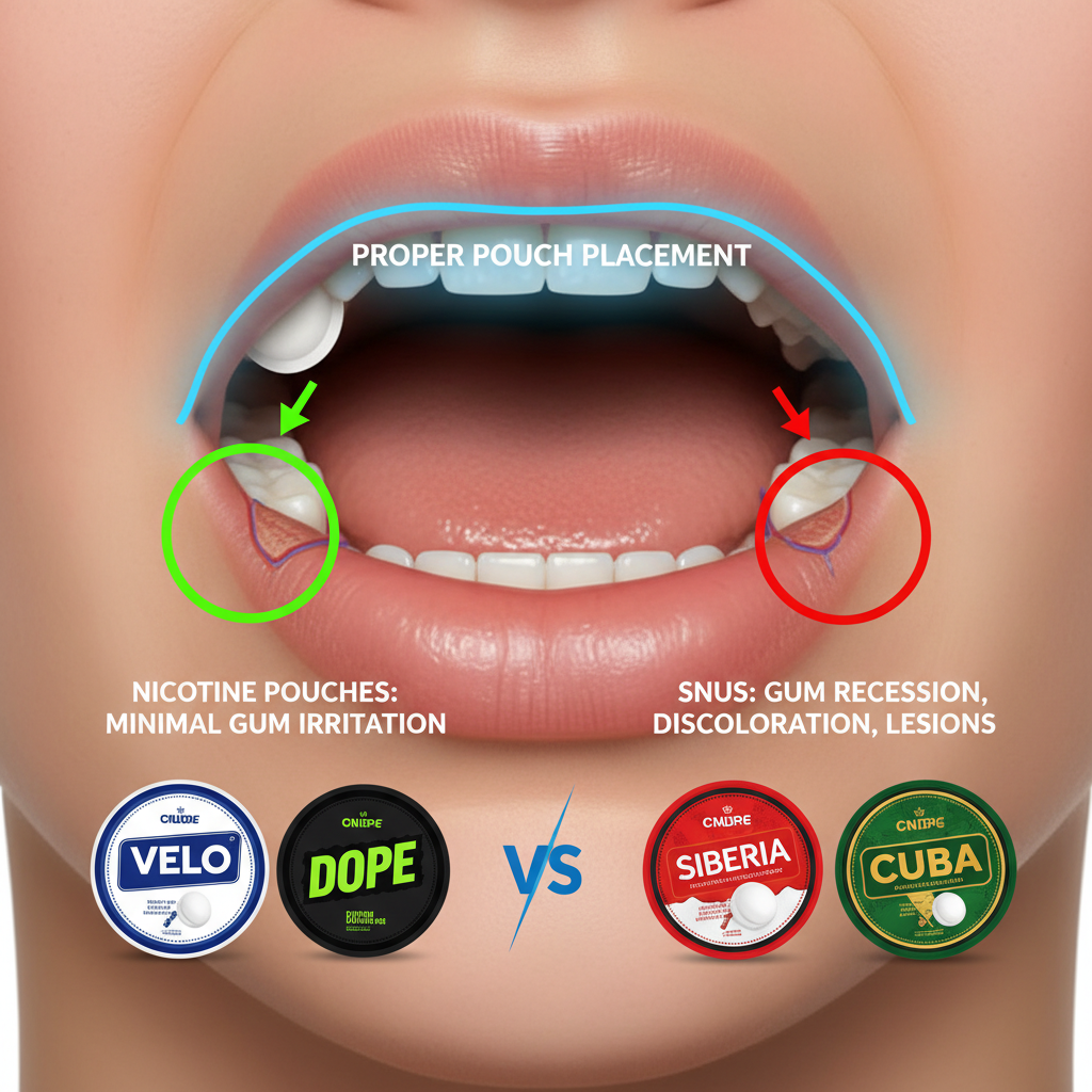 nicotine pouches vs snus health effects on oral cavity and gum tissue