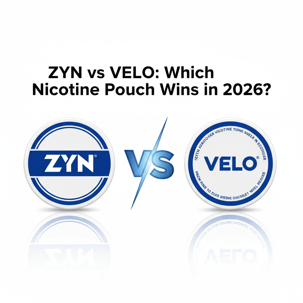 ZYN vs VELO nicotine pouches comparison showing both brand containers