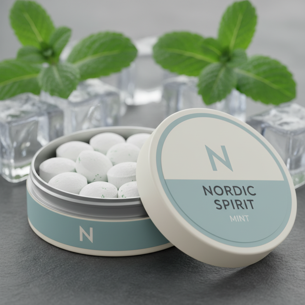 Nordic Spirit mint nicotine pouches with fresh mint leaves