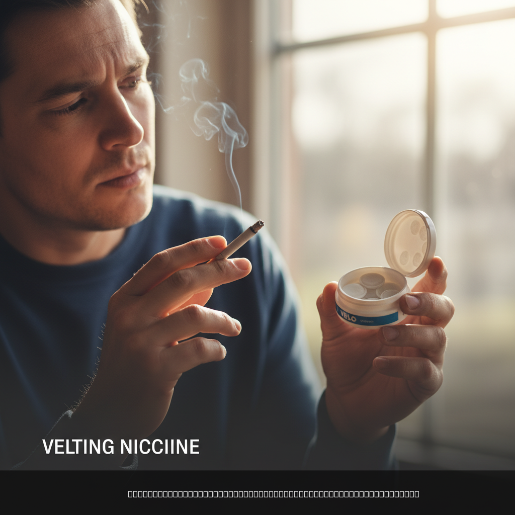 switch from smoking to pouches comparison showing cigarettes and nicotine pouch containers