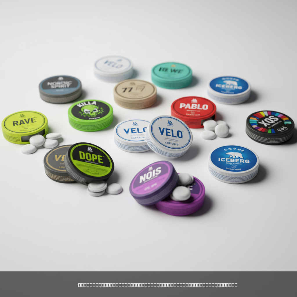 caffeine pouches displayed in various flavors and strengths