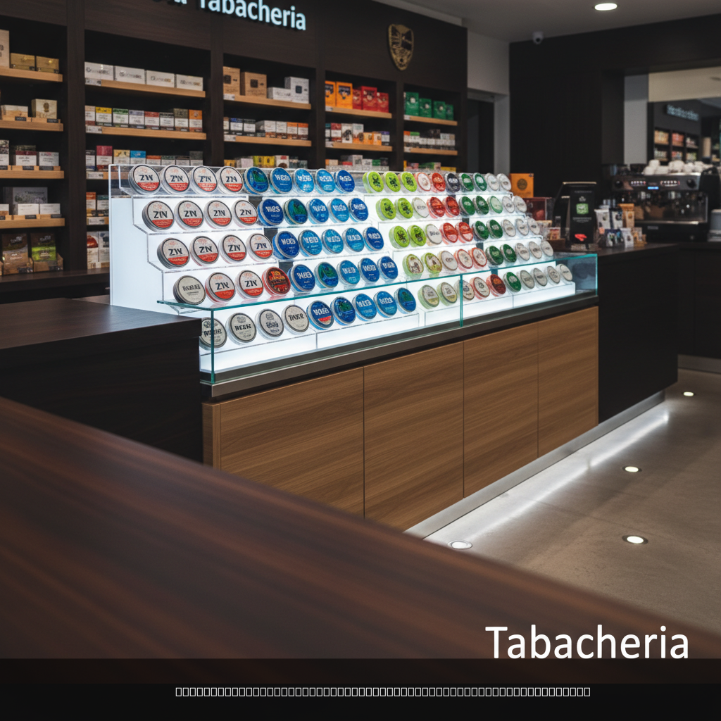 Where to buy nicotine pouches in Italy - tobacco shop display