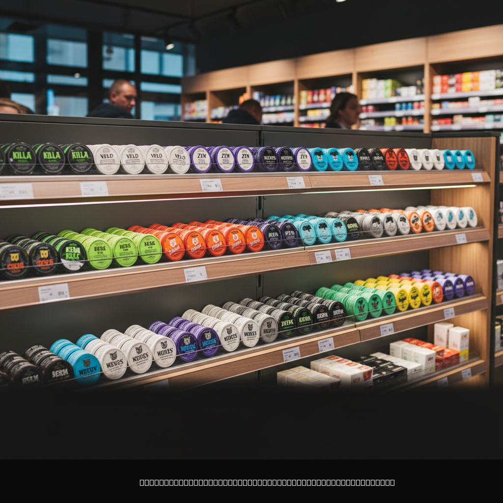 nicotine pouches retail display Estonia convenience store