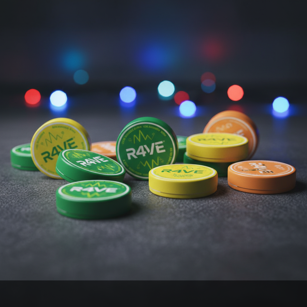 Order Rave pouches online - colorful collection of R4VE cans