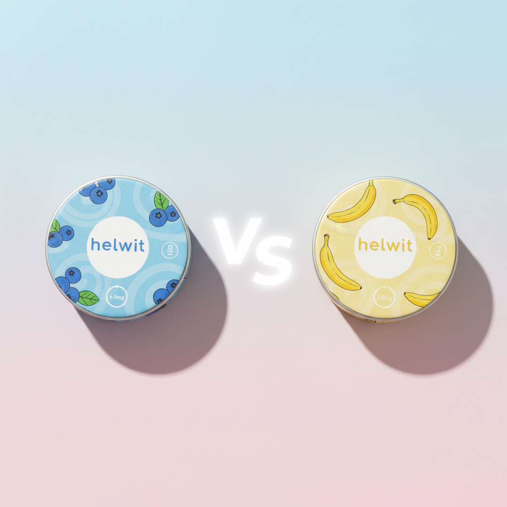 Helwit Blueberry and Banana nicotine pouch cans comparison — order Helwit pouches online at DarePouch