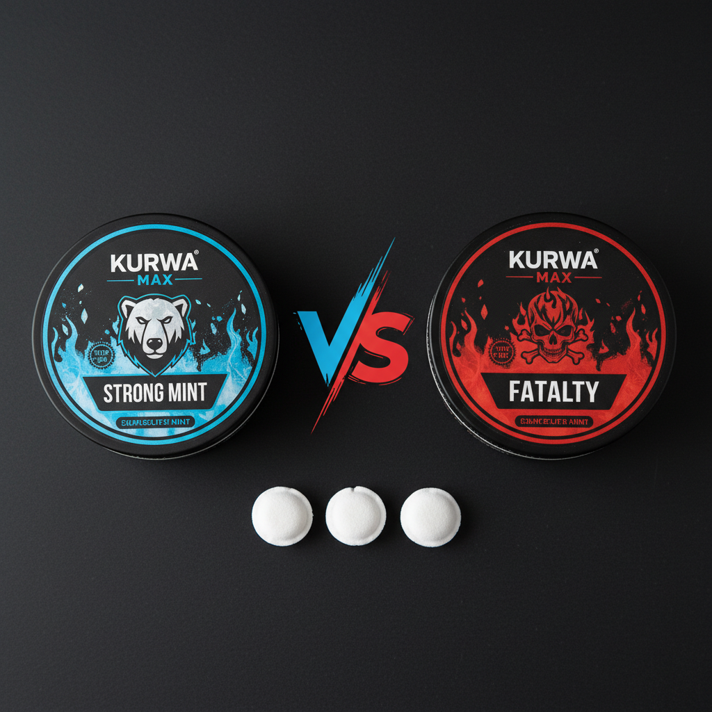 Strongest Kurwa nicotine pouches comparison between Fatality and Max series tins
