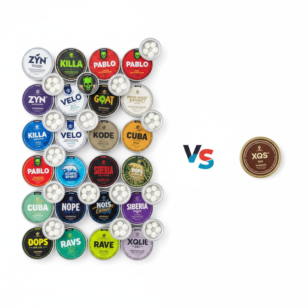 variety of nicotine pouch brands illustrating snus vs nicotine pouches differences in product range and flavor options