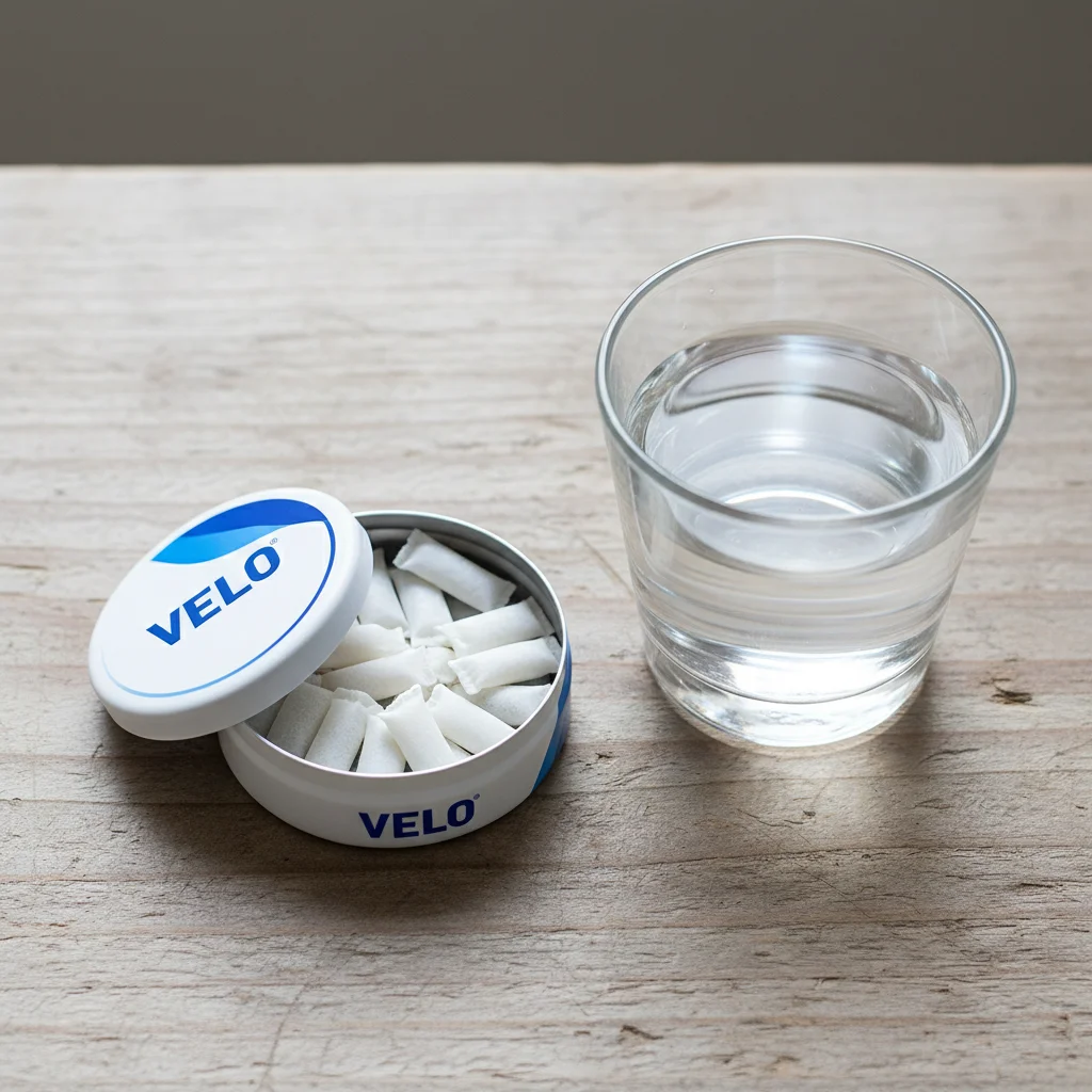open nicotine pouch tin showing slim white pouches, relevant to managing nicotine pouch pH irritation with hydration