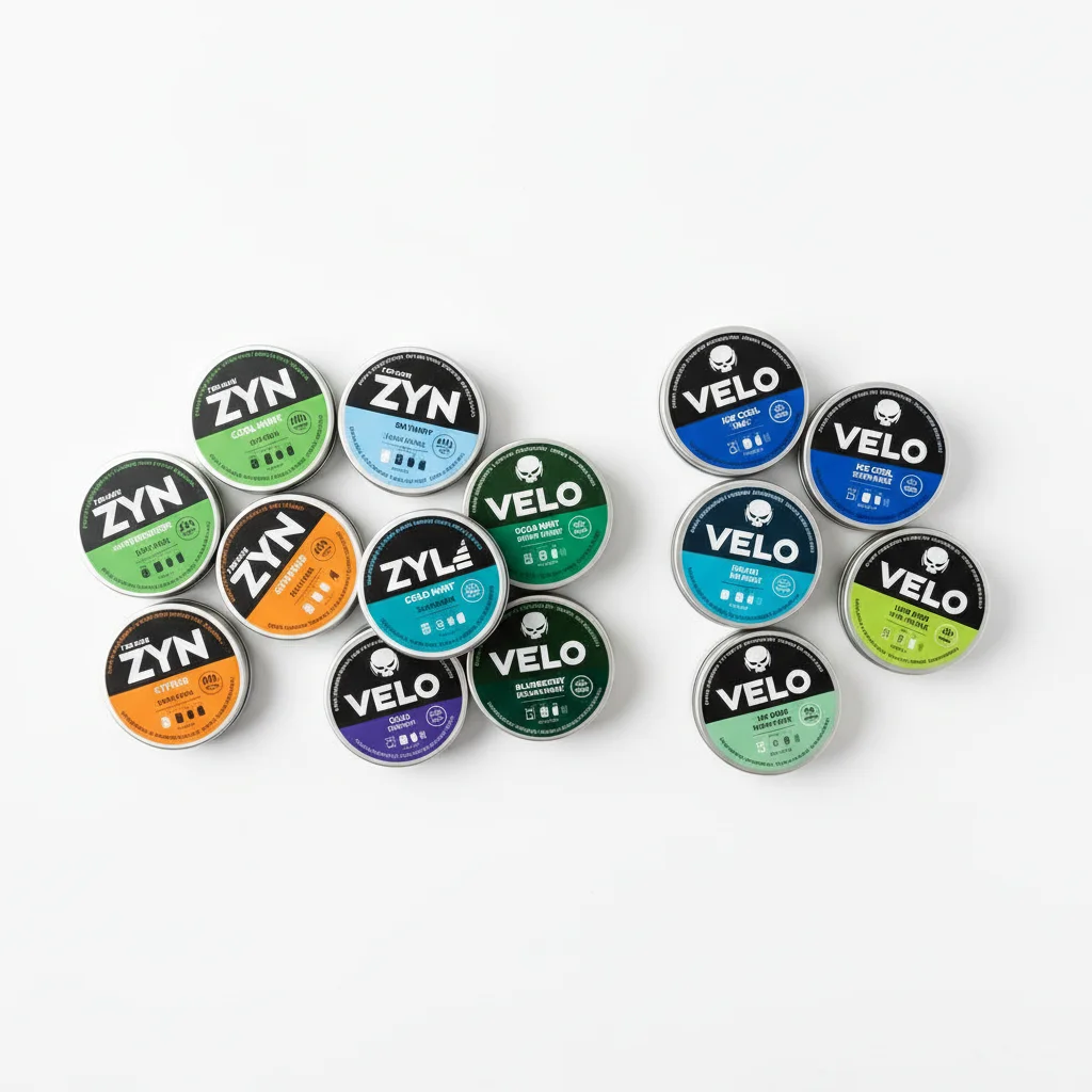 Selection of nicotine pouch tins from ZYN, VELO and Killa for switching cigarettes to nicotine pouches