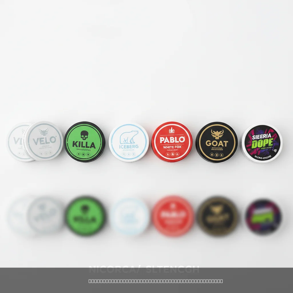 Nicotine pouch cans arranged by strength from low to high — visual guide to find right nicotine strength