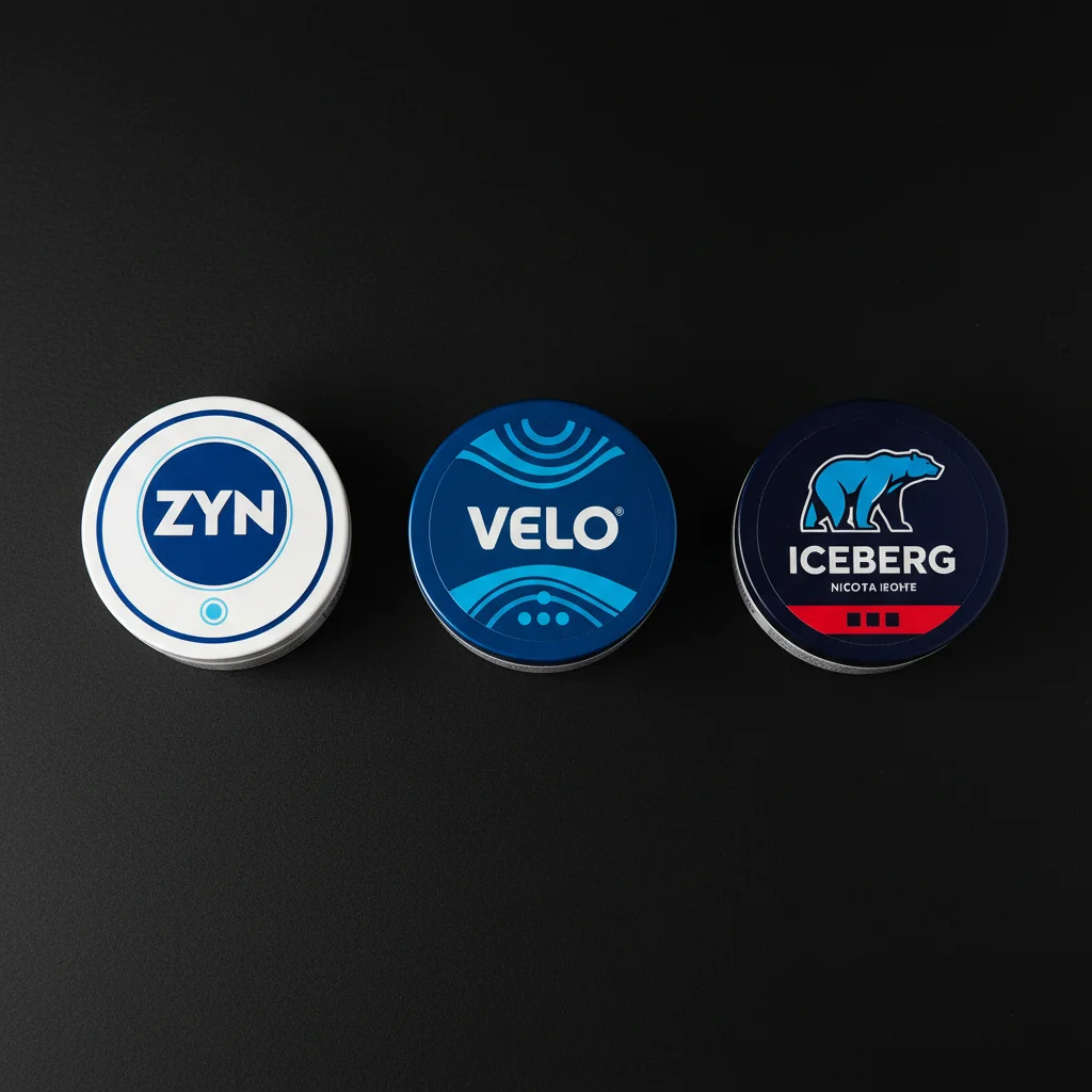 tobacco free nicotine alternatives nicotine pouch tins from ZYN VELO and ICEBERG showing different strength options
