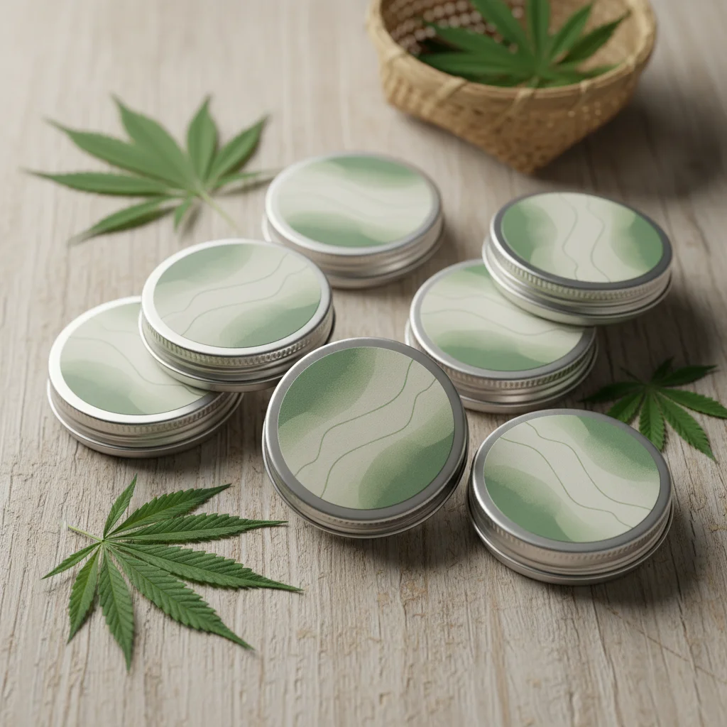 Selection of CBD pouches for stress relief displayed in round tins