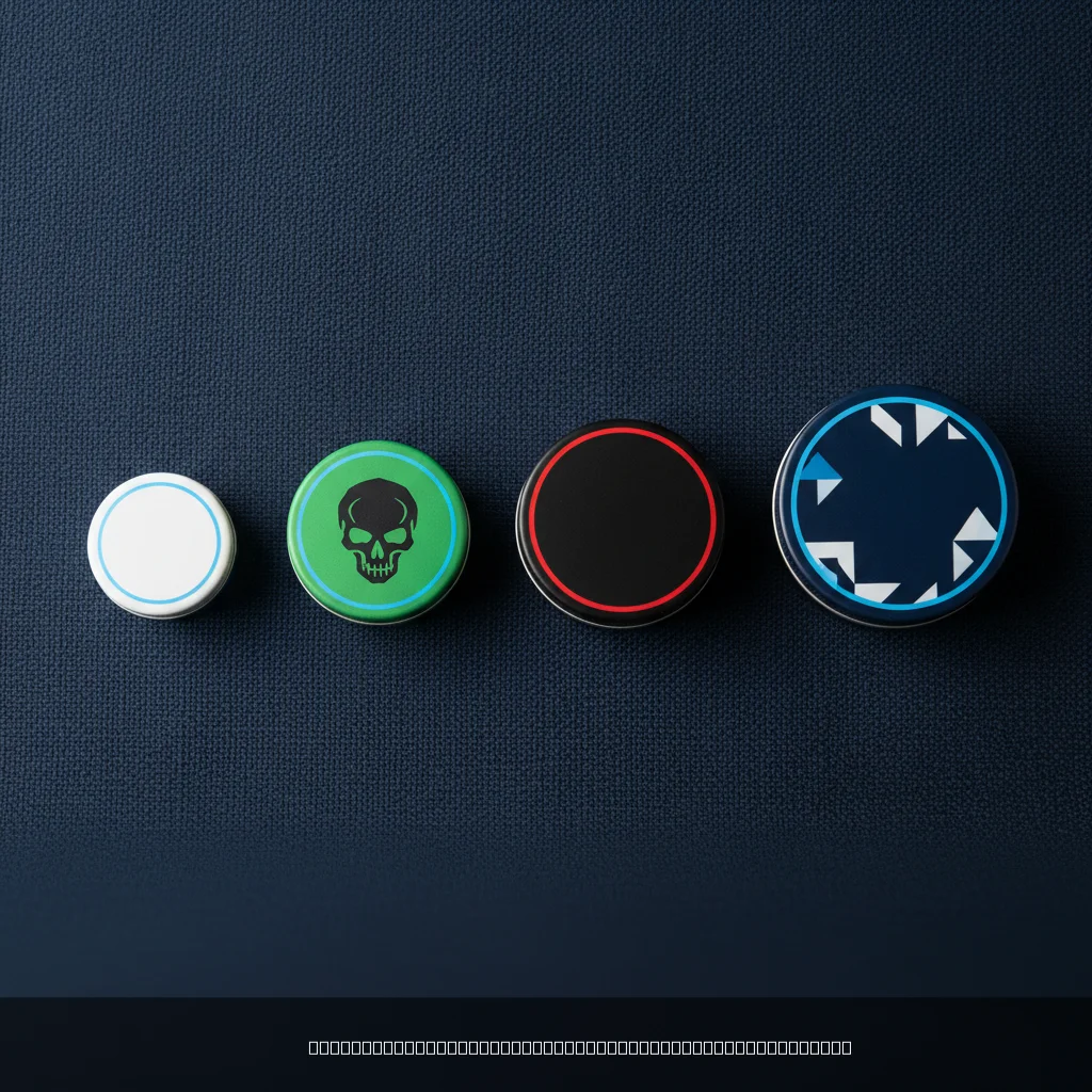 Nicotine pouch formats explained — four format sizes from mini to maxi displayed in round tins on navy background