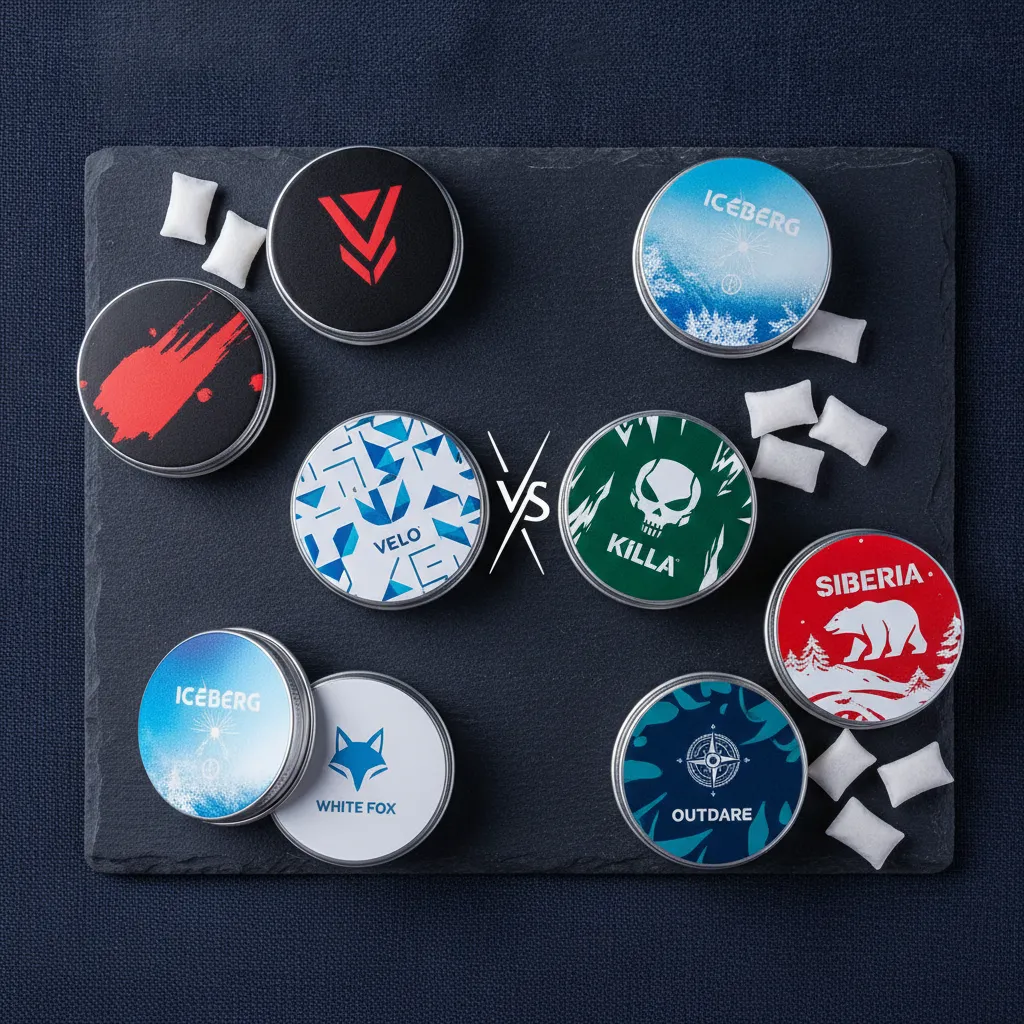 Range of tobacco-free nicotine pouch tins from brands like VELO, KILLA, and White Fox — smoke-free alternatives for adults exploring how to quit smoking naturally