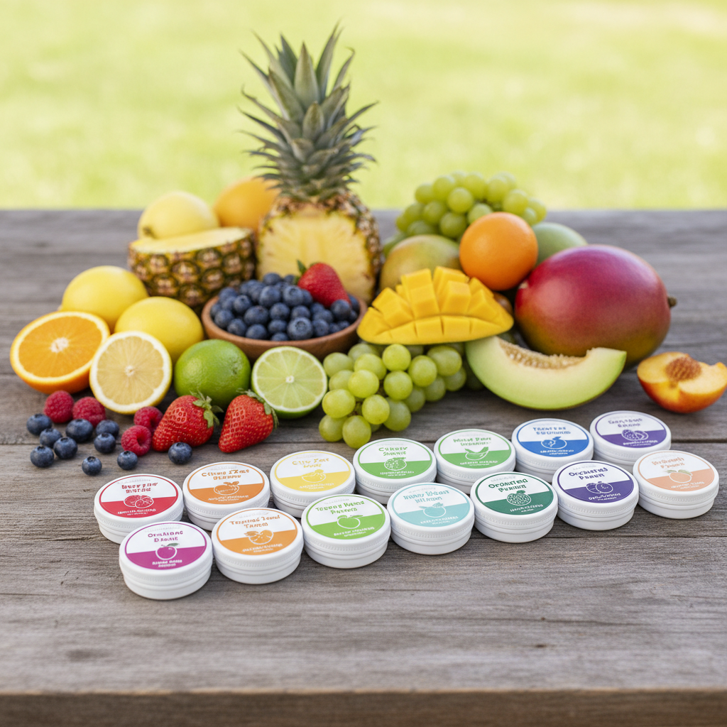 Fruit-flavored nicotine pouches flavors with natural ingredients displayed