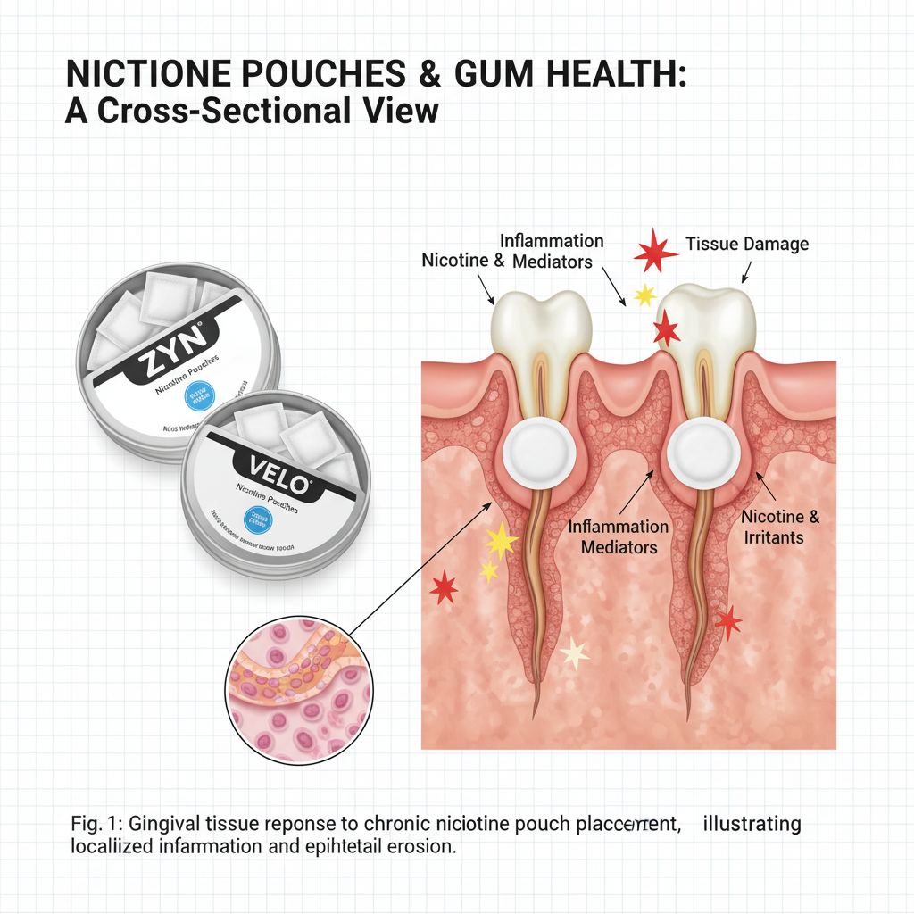 nicotine pouches gum health inflammation diagram showing tissue damage