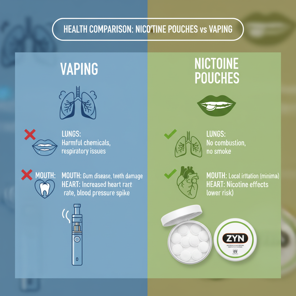 health effects comparison nicotine pouches vs vaping infographic
