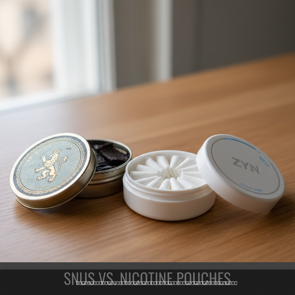 snus vs nicotine pouches comparison showing traditional and modern products