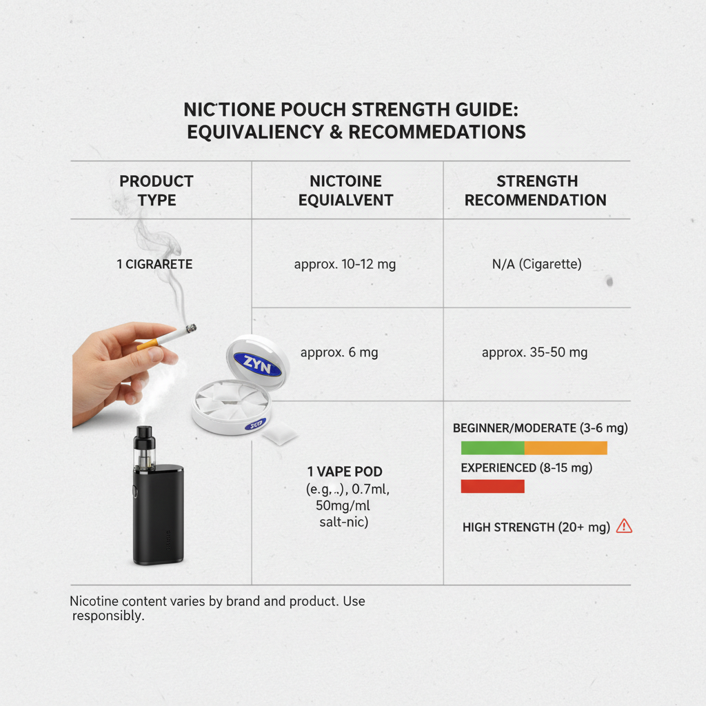 nicotine pouch strength guide comparison between smoking and vaping equivalents