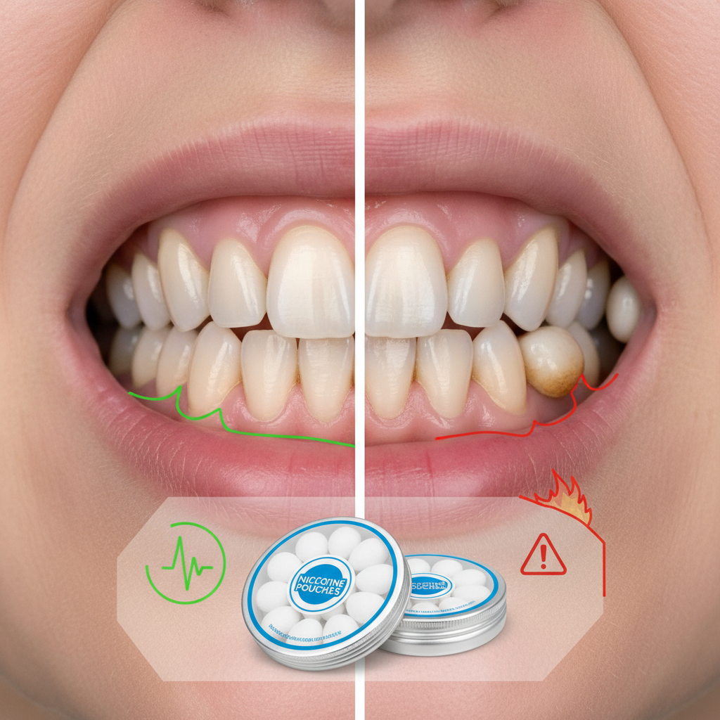 nicotine pouch addiction health effects showing gum recession and oral health damage