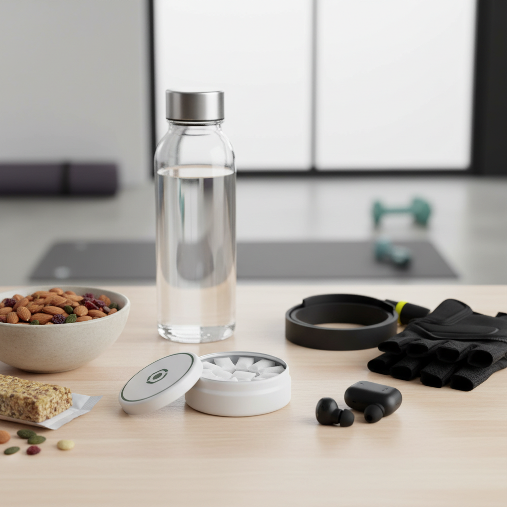 Energy pouches caffeine integrated into healthy lifestyle setup
