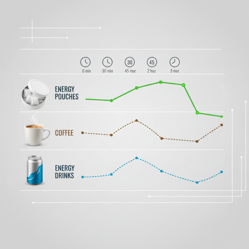 Energy pouches caffeine absorption timeline compared to other caffeine sources