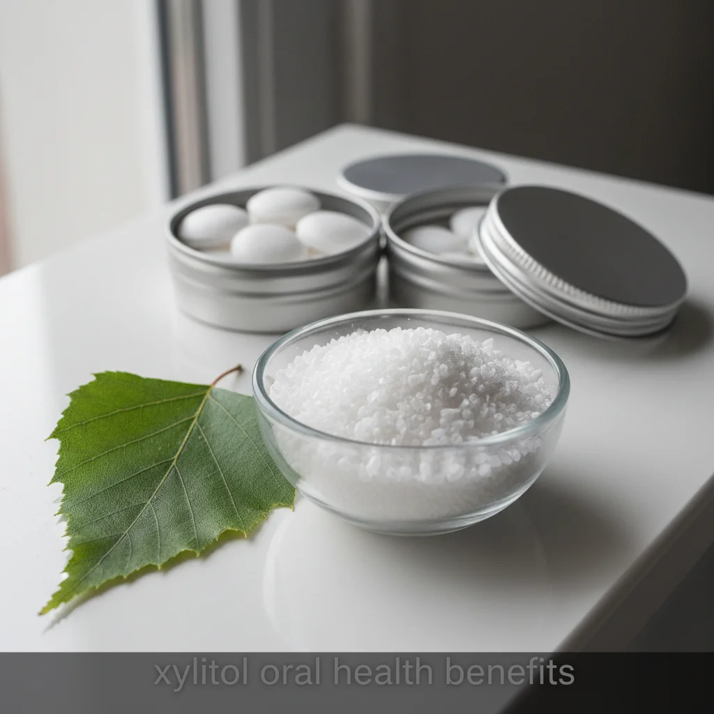 Xylitol crystals showing the natural sugar alcohol behind xylitol oral health benefits