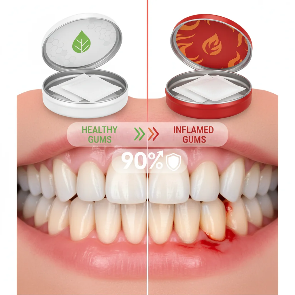 Comparison of healthy and damaged gum tissue illustrating xylitol oral health benefits for gum protection