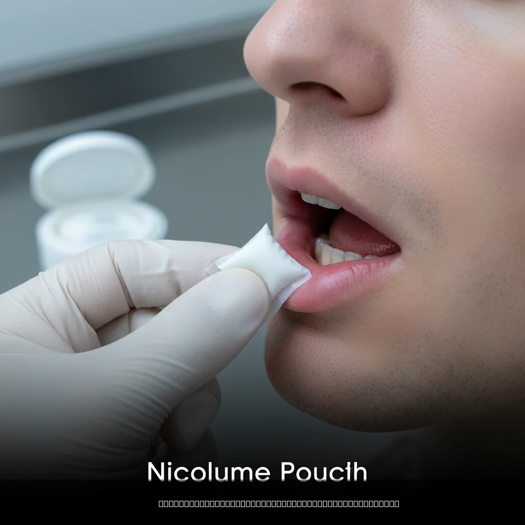 Person placing nicotine pouch showing gum tissue contact area — why nicotine pouches cause gum recession illustrated
