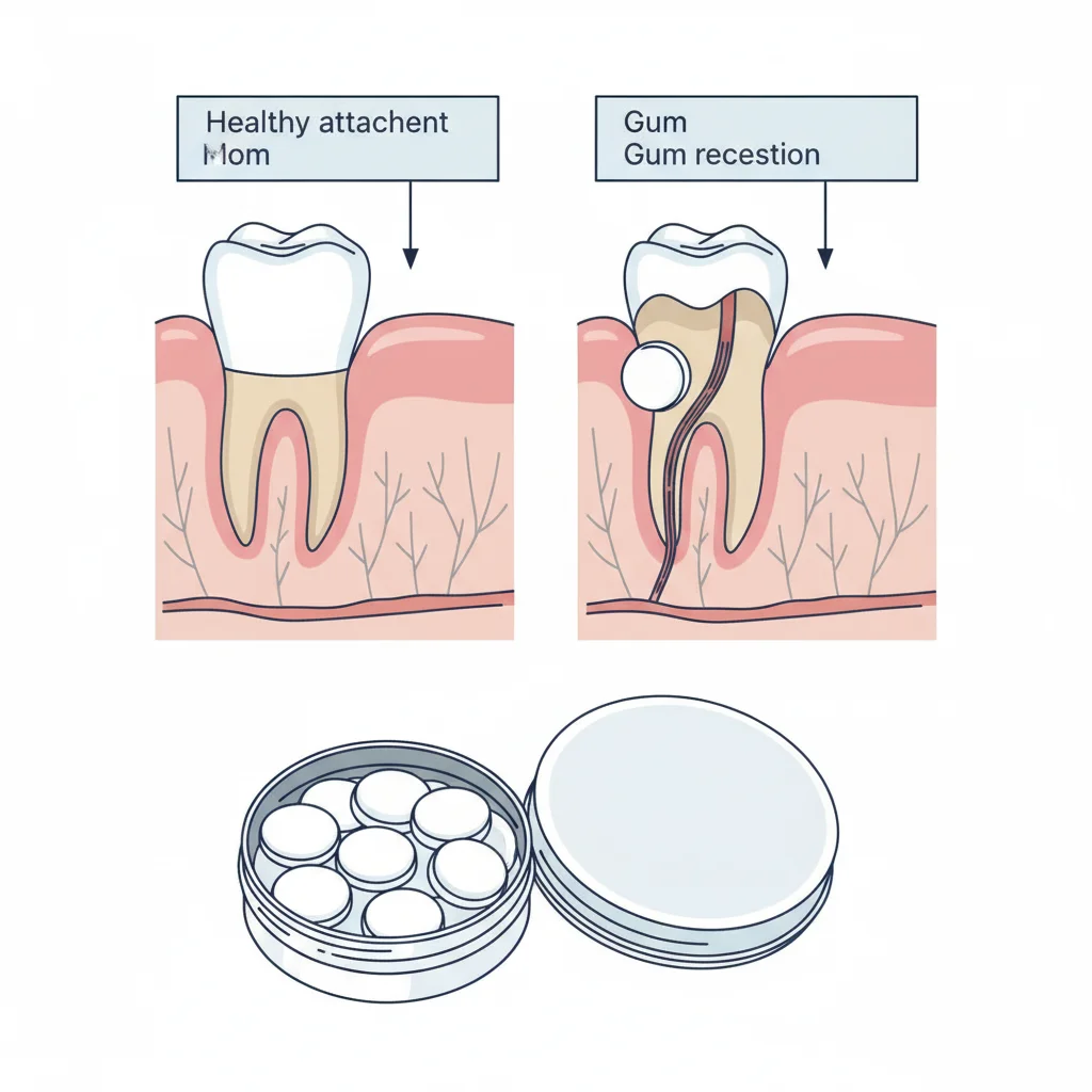 Anatomical diagram showing gum recession mechanism from nicotine pouch use — why nicotine pouches cause gum recession illustrated