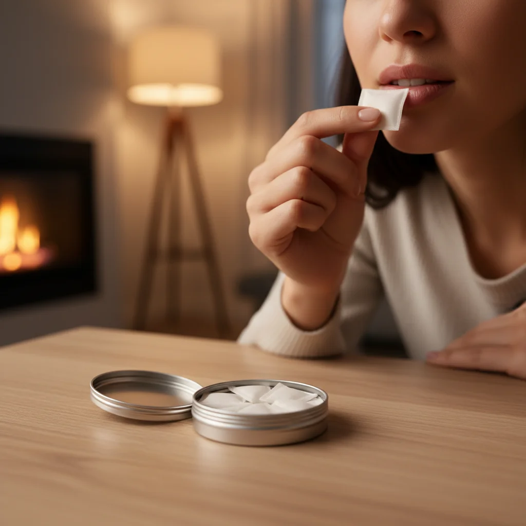 person using CBD relaxation pouches for evening wind-down ritual