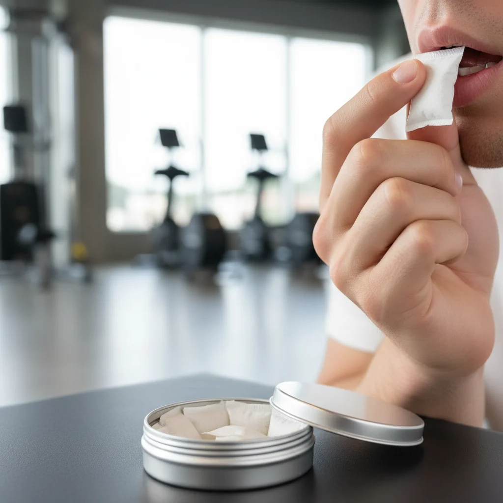 caffeine pouches vs energy drinks - man using energy pouch before workout