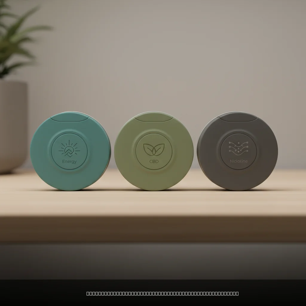 Three nicotine free oral pouches tins including energy and CBD variants compared side by side