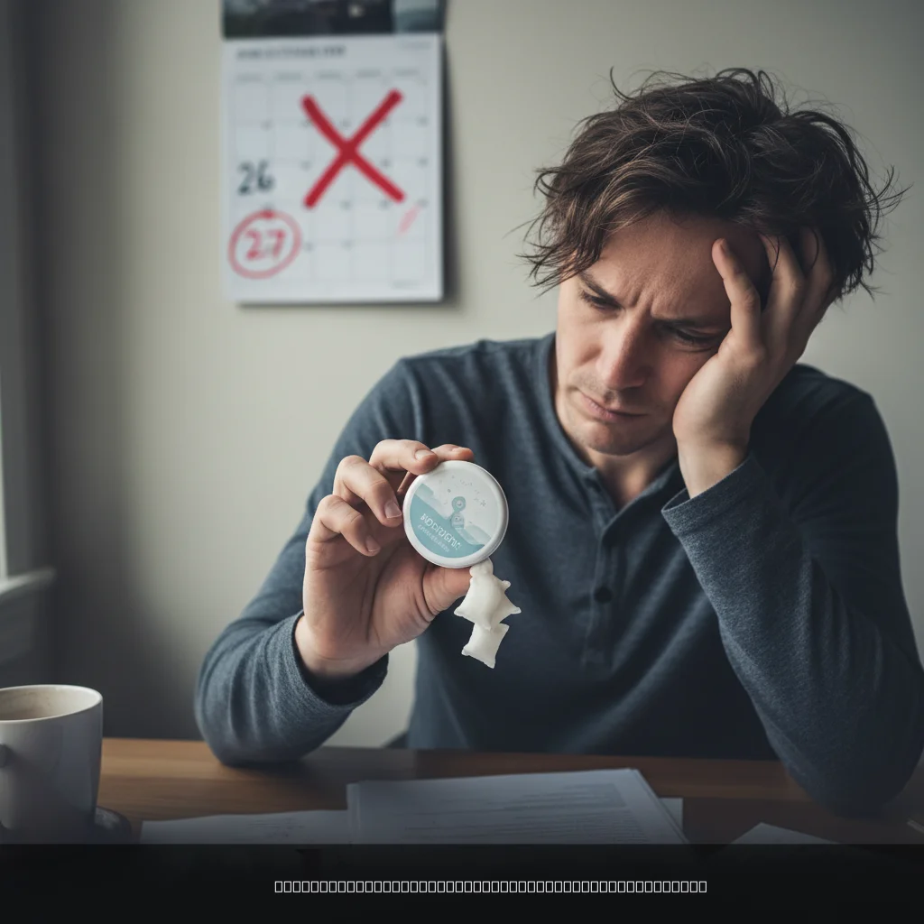 Person planning how to quit snus with a calendar and nicotine pouch tin on desk