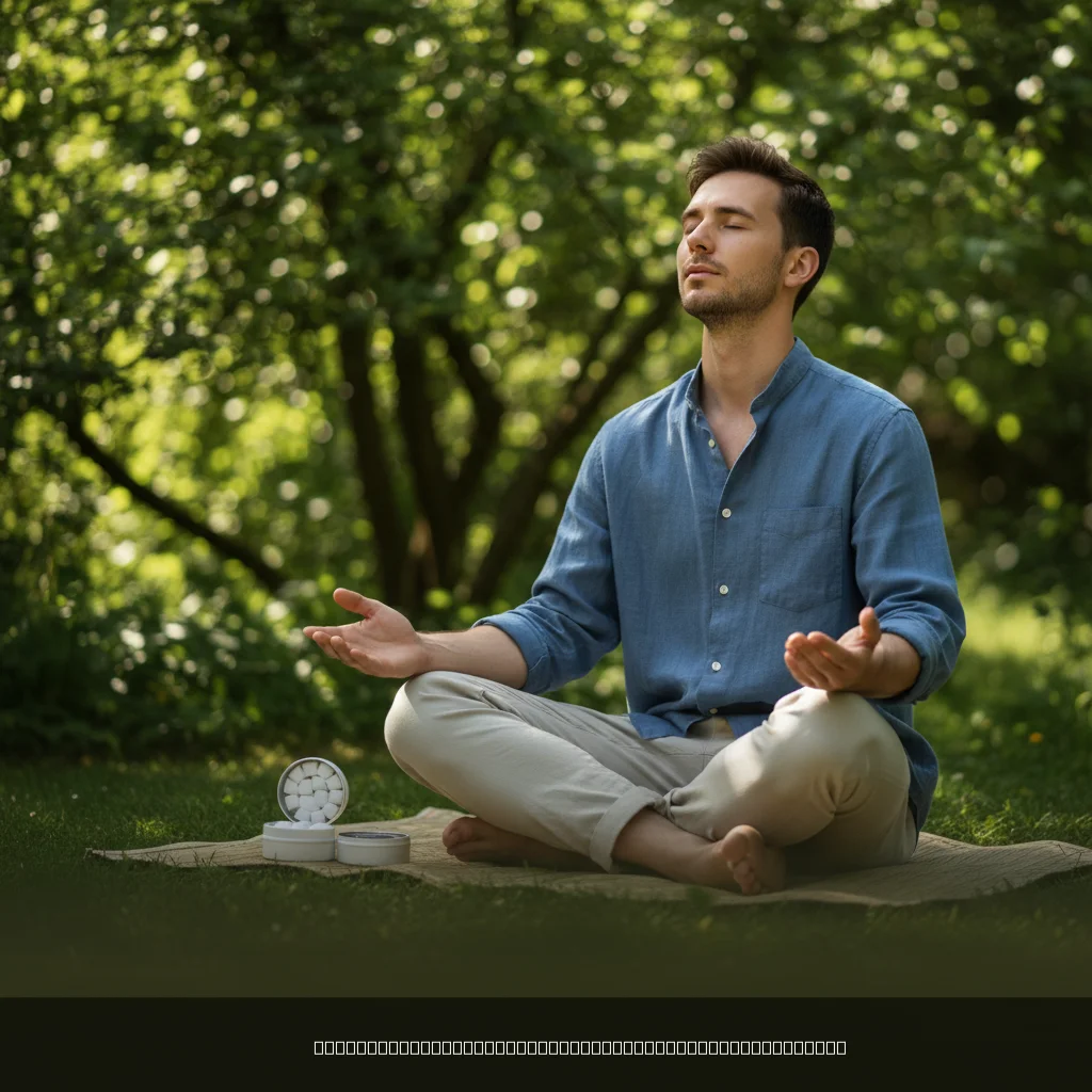 man practicing deep breathing to manage anxiety naturally outdoors