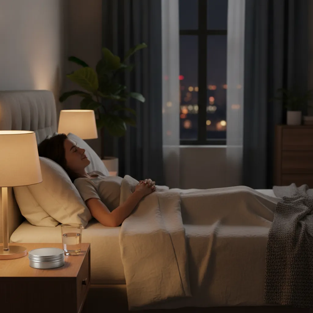 CBD for sleep and anxiety — CBD pouches on nightstand for evening wind-down ritual