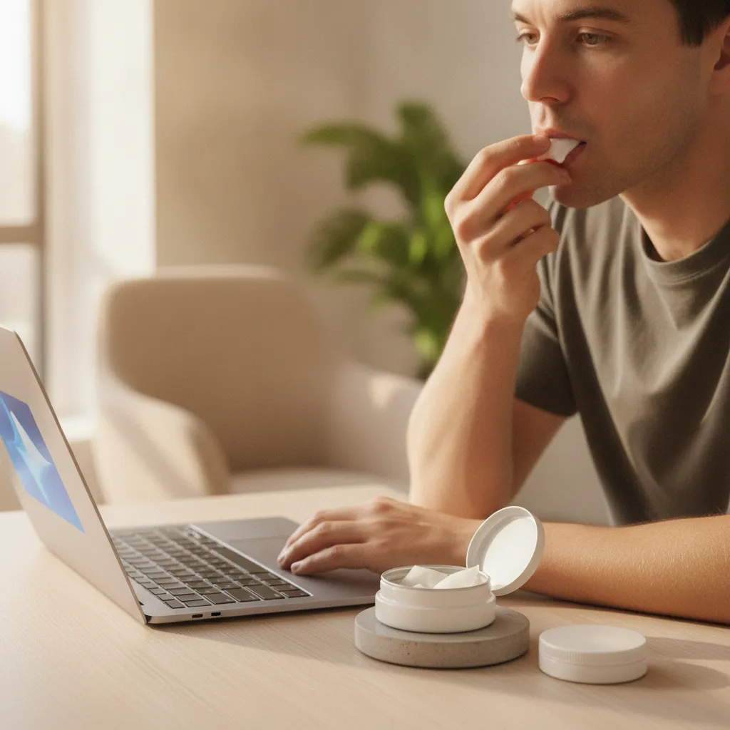 professional using tobacco free nicotine alternative energy pouch for focus